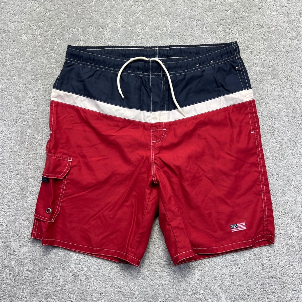 VINTAGE Y2k Old Navy Board Shorts Mens SColorblock Swim Trunks Surf USA Flag